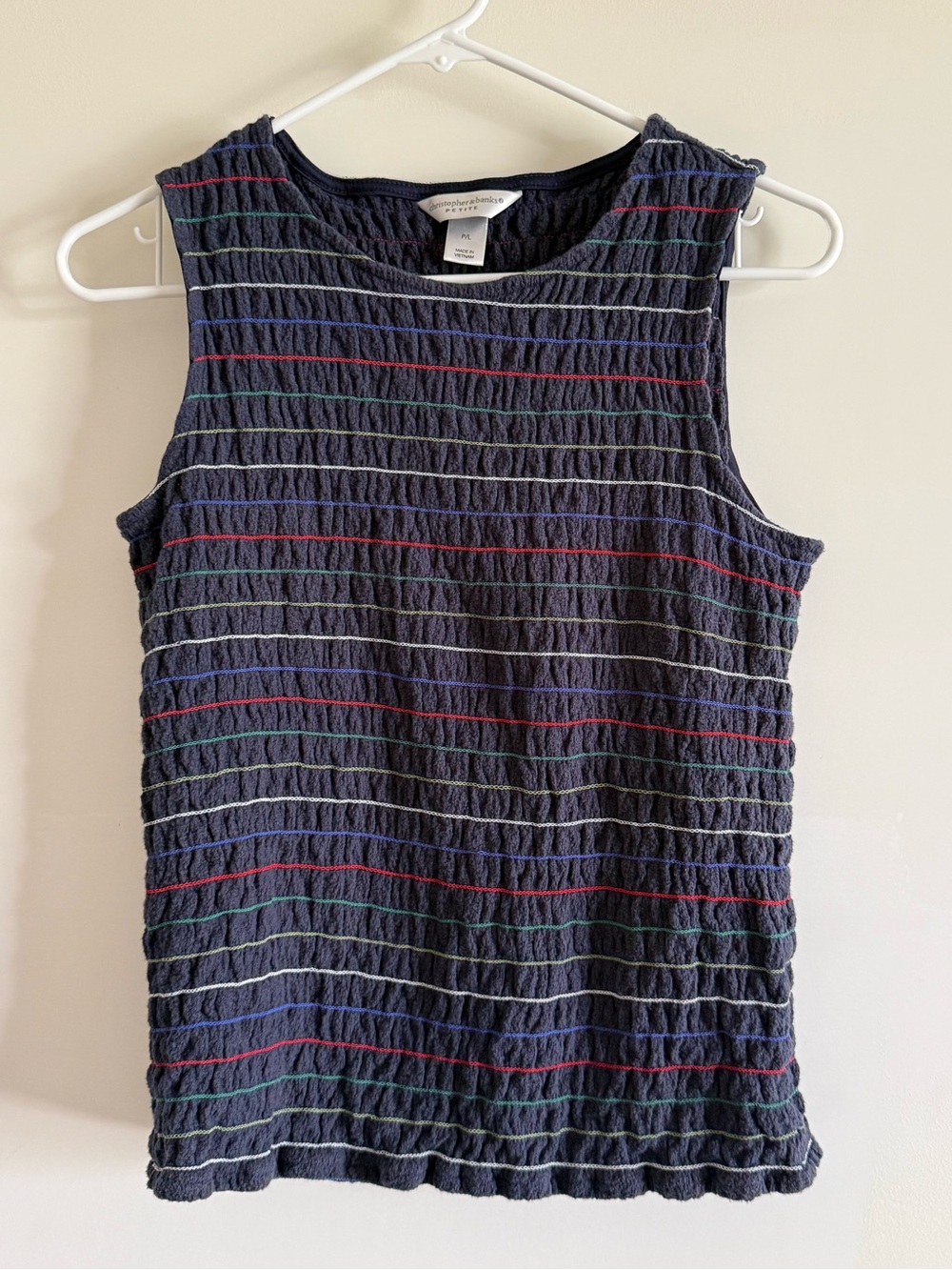 Christopher & Banks Smocked Contrast Stitch Tank